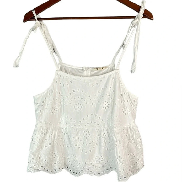 REBELLION Coquette White Eyelet Peplum Tied Strap Top Zipper Lined Cotton Size M - Picture 2 of 12